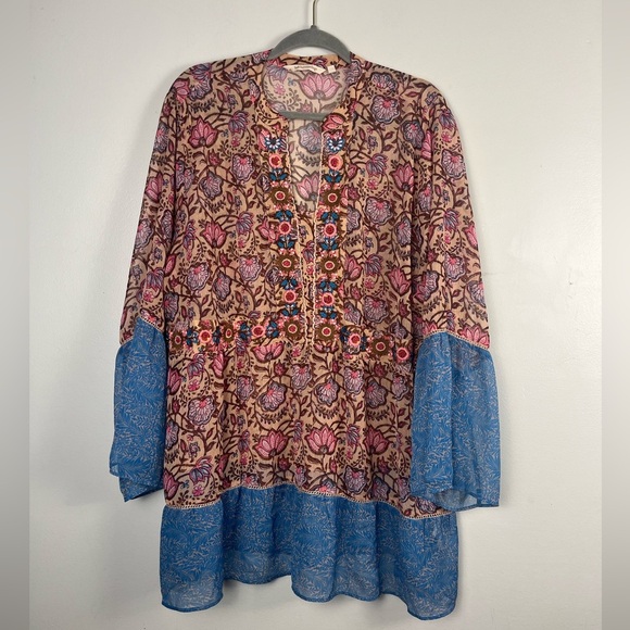 Soft surroundings Pergola Floral Embroidered boho sheer tunic size 3x - Picture 2 of 8